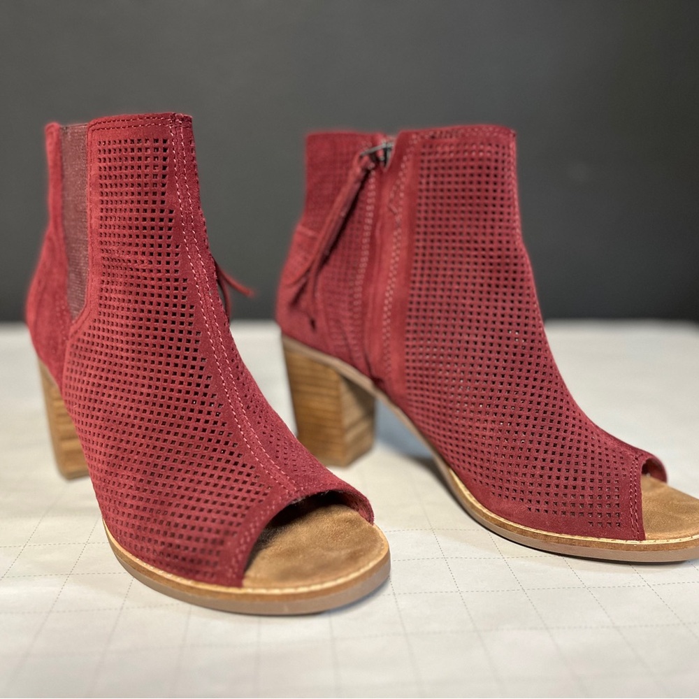 Toms Red Peep-Toe Ankle Boots